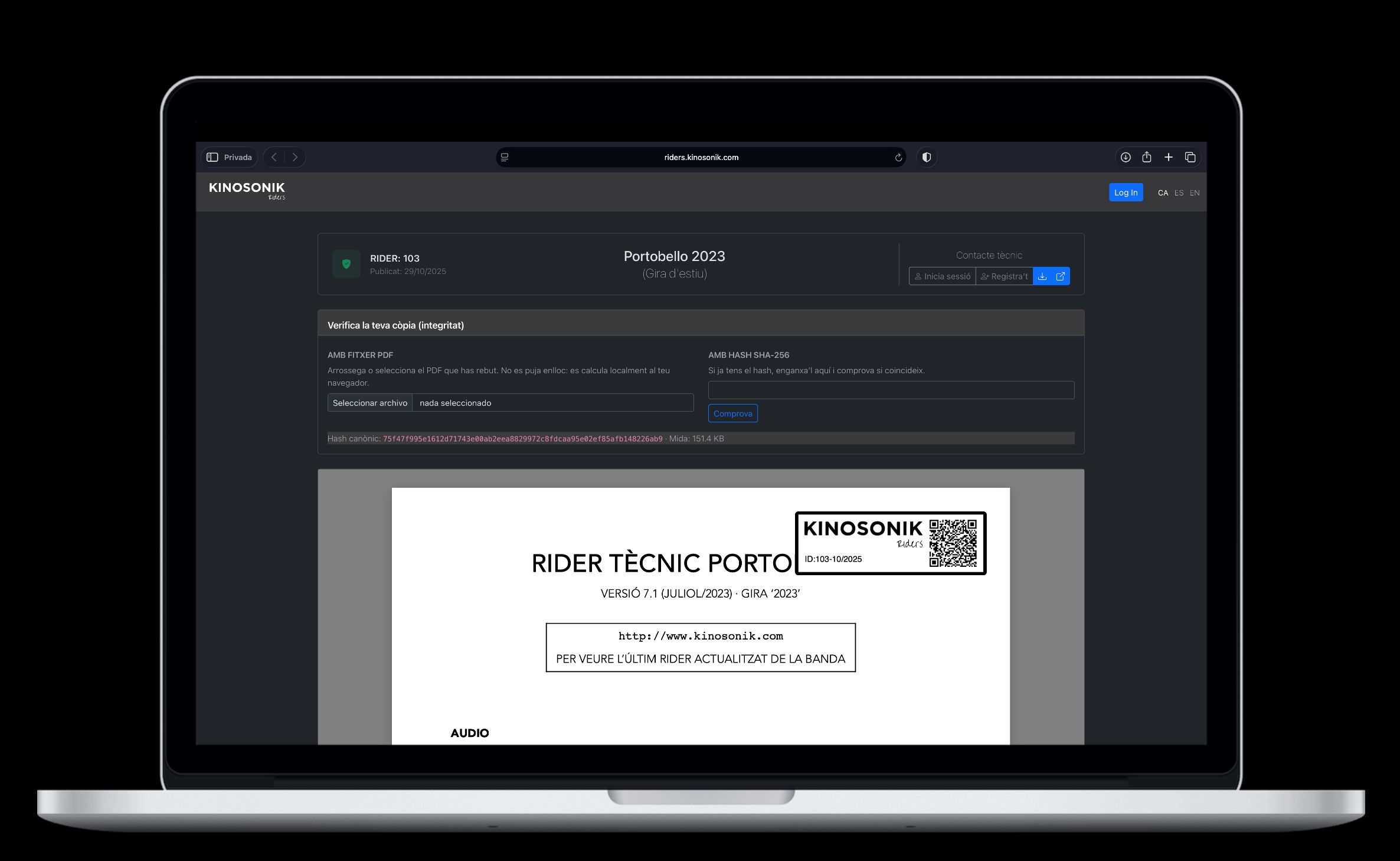 Consulta de rider validat amb QR des d'una sala o promotor